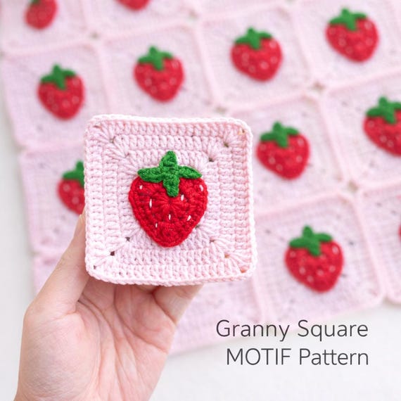 Strawberry Granny Square Motif Pattern | Crochet Square for Blankets, Bags & Home Decor (PDF)