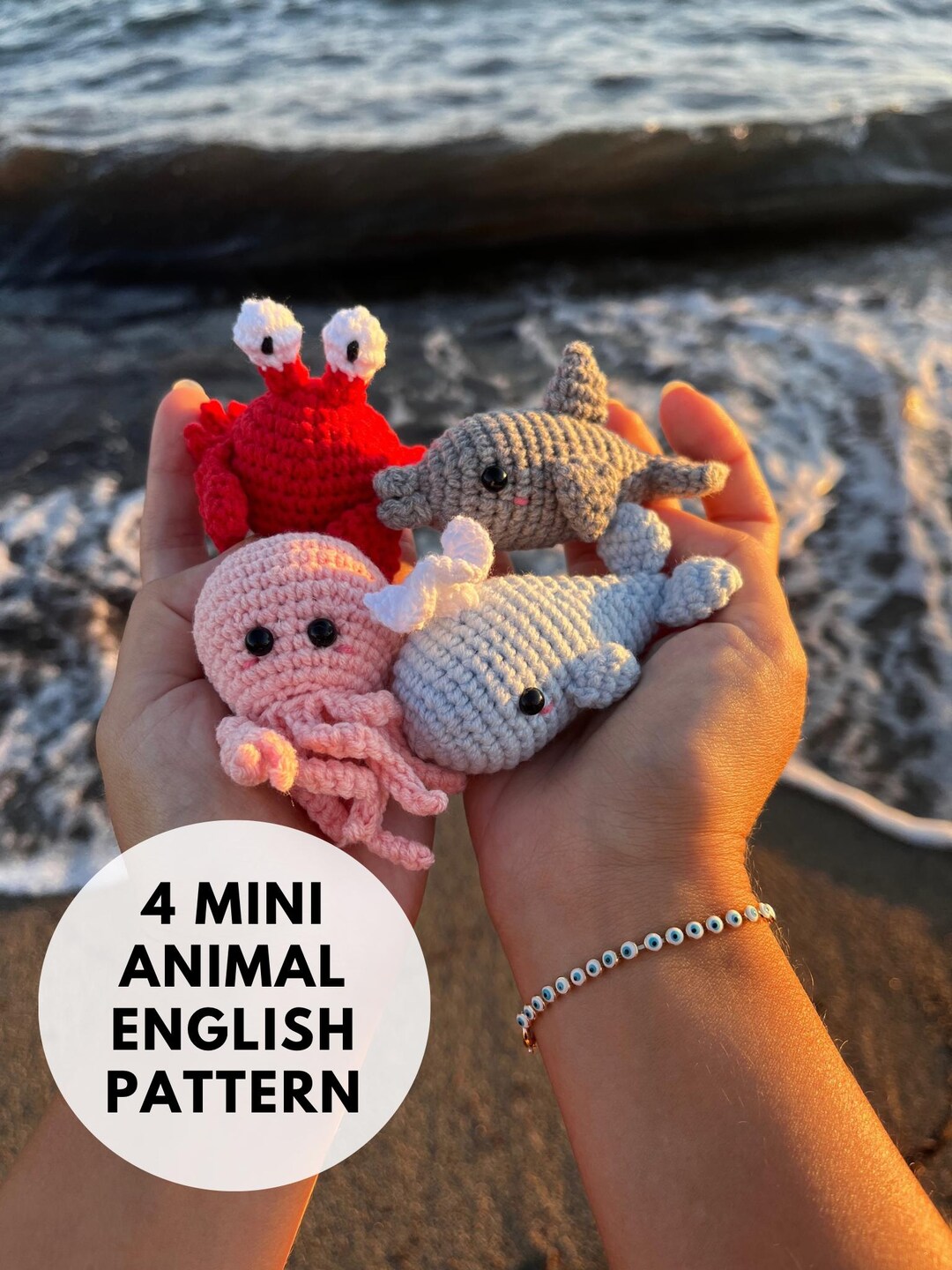 4 Mini Animal Crochet Pattern, Amigurumi Sea Creatures, Crab-octopus ...