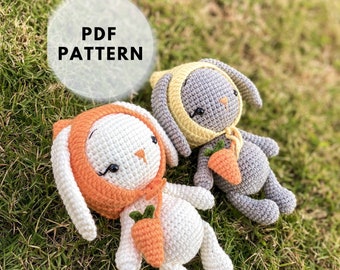 Crochet Bunny Pattern, Amigurumi Bunny and Carrot, Little Rabbit Pattern, Pdf in English