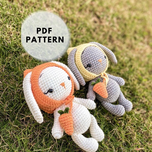 Crochet Bunny Pattern, Amigurumi Bunny and Carrot, Little Rabbit Pattern, Pdf in English