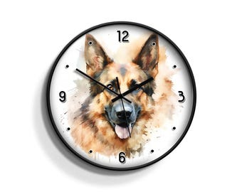 Watercolor German Shepherd - Unique Wall Clock Great For Home Decor Wall Deco Kitchen Living Room Bedroom Kids Room Nursery Office House