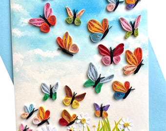 Handgemachte Quilling Karte Schmetterling, Geschenk für Frau, Freundin, Oma
