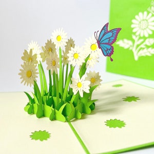 Carte pop-up anniversaire femme, marguerite et papillon, carte d'anniversaire avec fleur pour petite amie et mère, fête des mères
