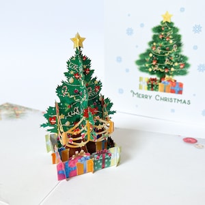 Pop up Karte, Weihnachtskarte mit Weihnachtsbaum und Geschenke,  3D Karte Weihnachten