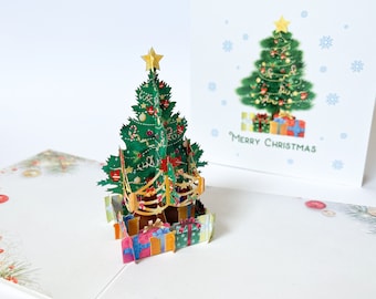 Pop-up card, Christmas card with Christmas tree and presents, 3D Christmas card