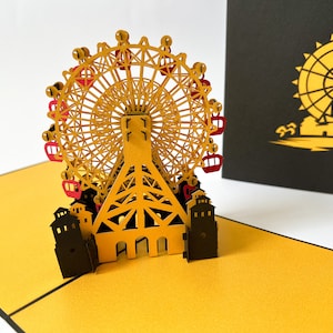 Biglietto pop-up, ruota panoramica con carta dorata scintillante, biglietto di compleanno 3D