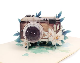 Personalisierte Pop up Karte Fotokamera im Vintage Stil, Geldgeschenk Fotoshooting, kreative Verpackung