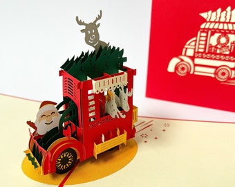 Pop-up card, Christmas card with Santa Claus, 3D folding card