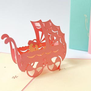 Carte pop up, carte 3D naissance, bébé, poussette, carte de naissance, garçon fille