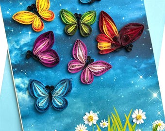 Handgemachte Quilling Karte Schmetterling, Geschenk für Frau, Freundin, Oma