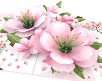 3D Pop up Karte Kirschblüten, Kirschbaum, Blumen, Geschenk Freundin Frau, Muttertag