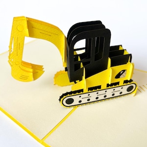 Pop up Karte Bagger Kind, Kindergeburtstag, 3D Karte, Baustelle, Geburtstagskarte, Einladungskarte