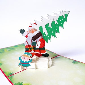 Pop up Karte, Weihnachtskarte mit Weihnachtsmann und Tannenbaum, 3D Klappkarte