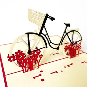 Pop-upkaart, damesfiets cadeau, fiets, 3D verjaardagskaart, wenskaart, 3D kaart