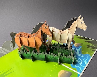 Pop-up card with horses, birthday card