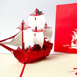 Pop Up Card Ship Boat Tarjeta 3D Tarjeta de cumpleaños azul marino para hombres