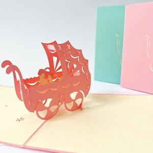 Carte pop up, carte 3D naissance, bébé, poussette, carte de naissance, garçon fille