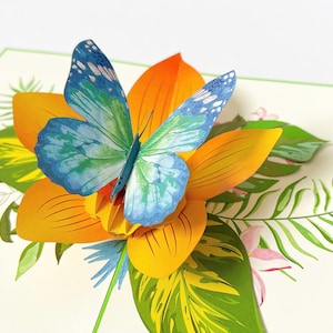 Pop up Karte Geburtstag, Schmetterling auf Blume, Geburtstagskarte für Frauen  Freundin Oma