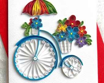 Quilling Karte Fahrrad, Geschenk für Frau, Oma, Freundin