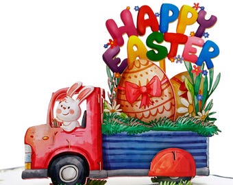 Pop up Karte Ostern, Osterhase liefert Ostereier, Ostergeschenk, Osterdeko