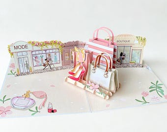 Elegante Pop up Karte Shopping, Geschenk Shoppen, Verpackung Einkaufsgutschein, Geldgeschenk Shopping für Frau, Freundin