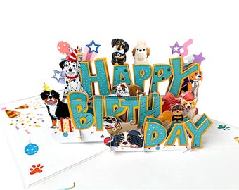 Pop Up Karte Hunde, Geburtstagsgeschenk für Hundeliebhaber