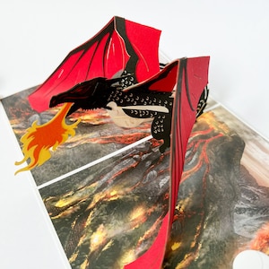 Carte pop-up, carte 3D dragon et feu avec insert, carte d'anniversaire 3D pour hommes / garçons / enfants