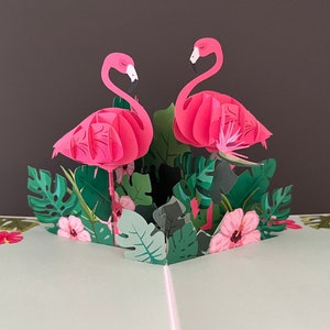 Pop up Karte, Flamingos, 3D Karte Geburtstagskarte für Frau / Freundin / Freunde