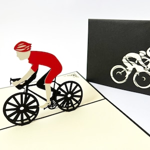 Tarjeta emergente, ciclista, bicicleta, tarjeta de cumpleaños 3D, tarjeta de felicitación, tarjeta 3D