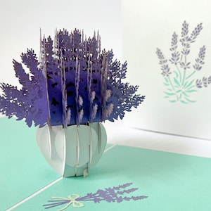 Carte pop-up lavande, carte d'anniversaire 3D avec fleur, carte fête des mères