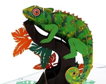 Pop Up Karte Chamäleon, Geburtstagskarte , außergewöhnliches Geschenk, Reptilien