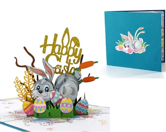 Pop up Karte Ostern, Osterhase mit Ostereiern, Ostergeschenk, Osterdeko