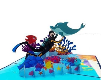 Pop Up Karte Taucher, Unterwasserwelt