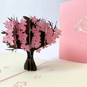Biglietto pop-up, ciliegio, biglietto d'auguri, biglietto per la festa della mamma, biglietto pieghevole