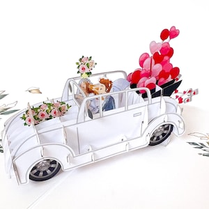 Pop up Karte Hochzeit, Hochzeitskarte, Glückwunsch zur Hochzeit, Brautpaar, 3D Karte Hochzeitsauto, Geschenk Hochzeit