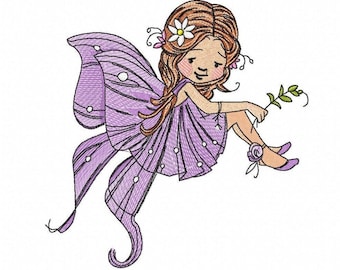 Purple winged fairy embroidery design- instant download