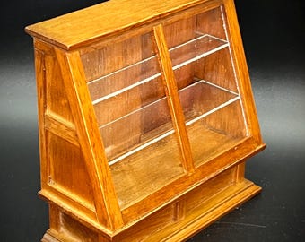 Solid Walnut and Glass Display Cabinet. For Bakery, Cake Shop or Diner! VTG Town Square Miniature in Original Box. Dollhouse Scale 1:12.