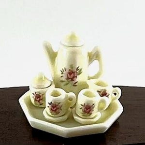 Vintage Rose & Gold Tea or Coffee Service Set. Two Options Available. Dollhouse Scale 1:12.