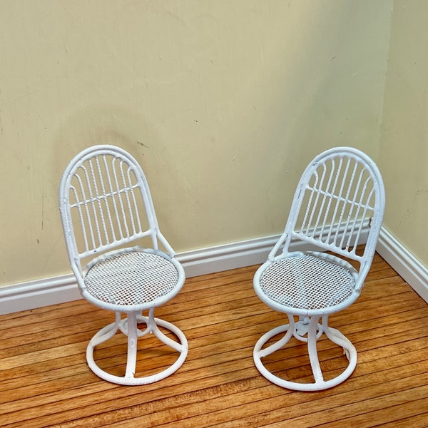 Unique Pair of White Metal Wicker Chair Set. Scale 1:12.