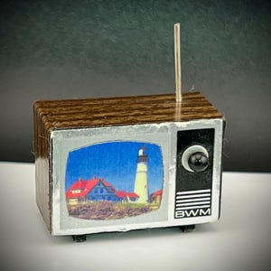 Vintage TV with Antenna. Dollhouse Scale 1:12.