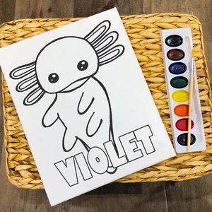 Axolotl - Personalized - Pre Sketched Paint Party Canvas - Birthday party, Paint Night, Sip and Paint, Favor