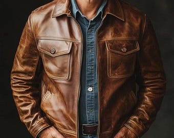 Vintage 90's Distressed Brown Genuine Leather Jacket: Oversized