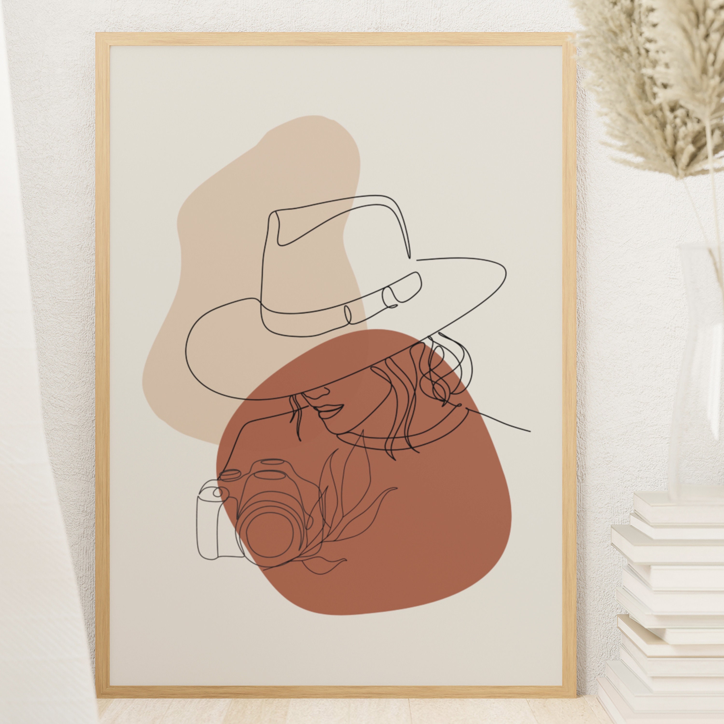 Terracotta Line Art Gallery Wall Set of 3, Vibrant Digital Abstract Art