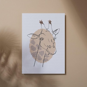 Poster con schema punto croce giraffa || Disegno di ricamo incantato || Decorazione murale con ricamo stampato opaco || Regalo di cucito per artigiani