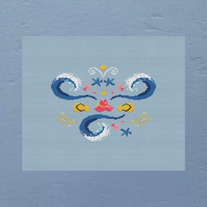 Poster punto croce spiaggia tropicale || Stampa artistica con ricamo ispirato all'oceano || Decorazione estiva opaca con ricamo || Regalo costiero per gli amanti dell'artigianato