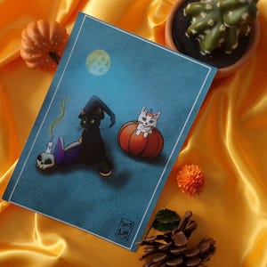 Cartel de otoño, cartel de Halloween, fan art de gatos, decoración de gatos, cartel de gatos
