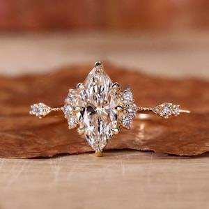 Vintage Style Inspired Engagement Ring, 2.0 CT Marquise Cut Lab Grown Diamond Ring, Muse-Knife Edge Band, Wedding Anniversary Gifts