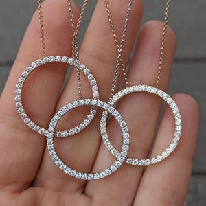 Diamanten Karma Circle-ketting - 1 CTW natuurlijke of in het laboratorium gekweekte diamanten. 14k, 18k geel, roségoud, witgoud of platina