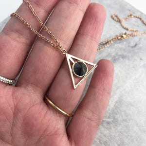 Triangle Pendant Black Diamond Pendant ,Inverse Diamond Pendant For Men, Gift For Him, 14K Gold, Unique Black Pendent, Black Diamond Jewelry