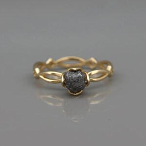 Natural Raw Uncut Black Diamond Engagement Ring | 14k Gold Ring set with natural square rough black diamond | Raw Diamond Statement Ring
